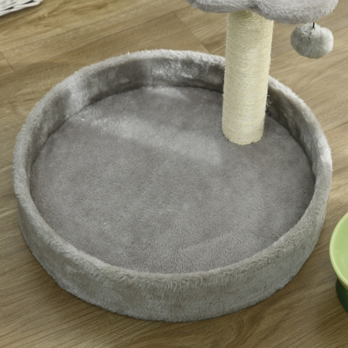 PawHut 17" Cat Tree, Small Cat Tower with Sisal Scratching Post, Bed, Dangling Ball, Kitten Activity Centre, Light Grey