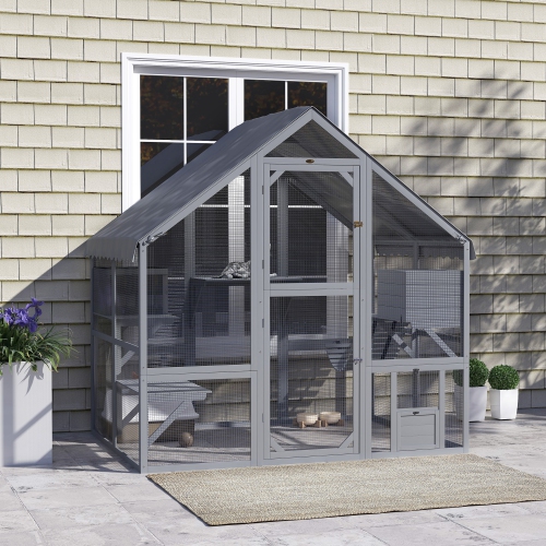 Image 1 of 9.. PawHut Catio Outdoor Cat Enclosure, Large Kitten House with Waterproof Cover, 2 Resting Boxes, 4 Platforms, Bridge, Wooden Cat Cage Outdoor for 2-4