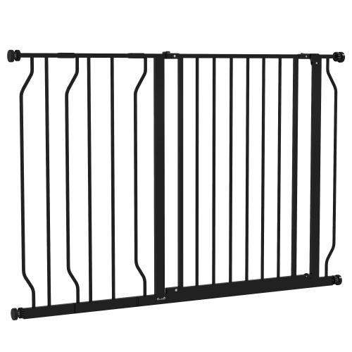 PawHut 30"- 45" Extra Wide Dog Gate with Door, Double Locking System, Easy Install Pet Gate for Stairs, Hallways, and Doorways, Black