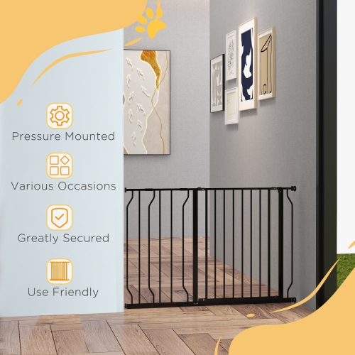 PawHut 30"- 45" Extra Wide Dog Gate with Door, Double Locking System, Easy Install Pet Gate for Stairs, Hallways, and Doorways, Black