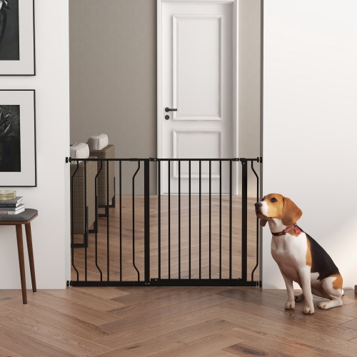 PawHut 30"- 45" Extra Wide Dog Gate with Door, Double Locking System, Easy Install Pet Gate for Stairs, Hallways, and Doorways, Black