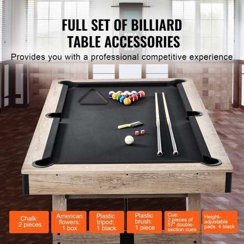 VEVOR 7 ft Pool Table,Adjust Legs Stable Billiards Table,Pool Table Set Includes Balls, Cues,Chalks and Brush, Wood Color with Black Cloth,Perfect