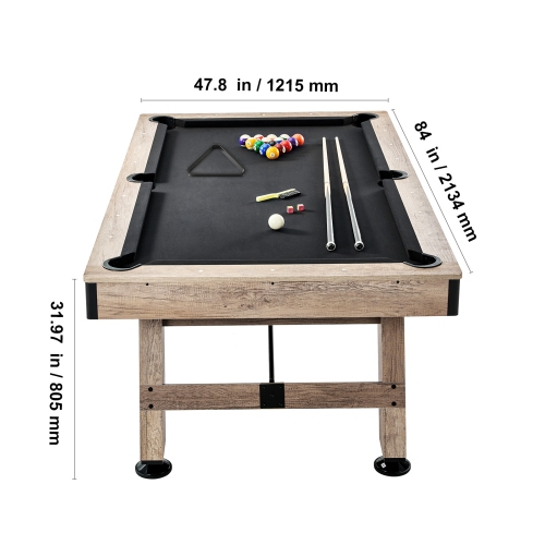 VEVOR 7 ft Pool Table,Adjust Legs Stable Billiards Table,Pool Table Set Includes Balls, Cues,Chalks and Brush, Wood Color with Black Cloth,Perfect