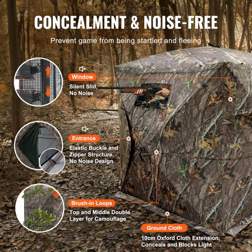 VEVOR 270° Hunting Blind, See Through Ground Blind, 1-2 Person Pop Up Deer Blind for Hunting with Bag, Resilient Hunting Tent, One-Way See-Through