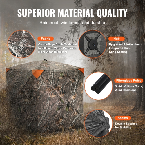 VEVOR 270° Hunting Blind, See Through Ground Blind, 1-2 Person Pop Up Deer Blind for Hunting with Bag, Resilient Hunting Tent, One-Way See-Through
