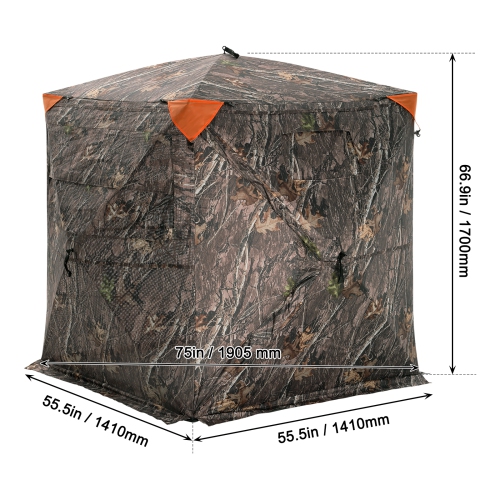 VEVOR 270° Hunting Blind, See Through Ground Blind, 1-2 Person Pop Up Deer Blind for Hunting with Bag, Resilient Hunting Tent, One-Way See-Through