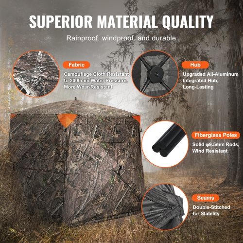 VEVOR 270° Hunting Blind, See Through Ground Blind, 4-5 Person Pop Up Deer Blind for Hunting with Bag, Resilient Hunting Tent, One-Way See-Through