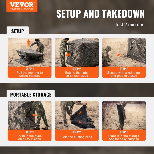 VEVOR 270° Hunting Blind, See Through Ground Blind, 4-5 Person Pop Up Deer Blind for Hunting with Bag, Resilient Hunting Tent, One-Way See-Through