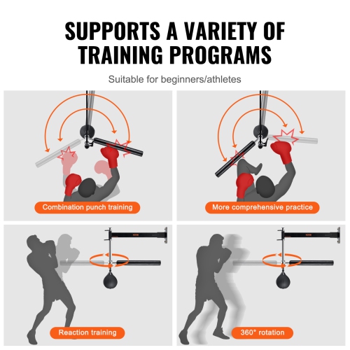 VEVOR Wall Mount Boxing Spinning Bar with Punching Ball, Adjustable Boxing Speed Trainer, Reflex Boxing Bar with Gloves, Boxing Training Equipment