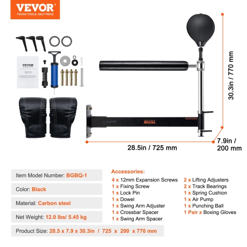 VEVOR Wall Mount Boxing Spinning Bar with Punching Ball, Adjustable Boxing Speed Trainer, Reflex Boxing Bar with Gloves, Boxing Training Equipment