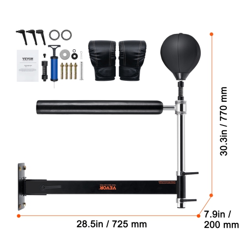 VEVOR Wall Mount Boxing Spinning Bar with Punching Ball, Adjustable Boxing Speed Trainer, Reflex Boxing Bar with Gloves, Boxing Training Equipment
