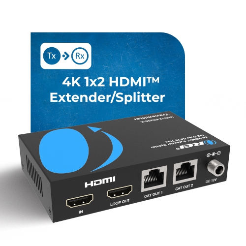 OREI 4K@60hz 1x2 HDMI™ Extender Splitter - 230ft (Cat6) - (UHD12-EX230-K)