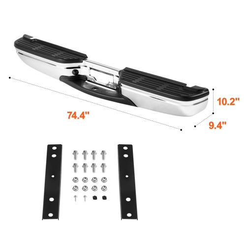 VEVOR FO1101141 Rear Step Bumper, Compatible with 1999-2007-Ford F250/Ford F350 Super Duty, Chrome Steel Back Bumper, Assembly Replacement Rear