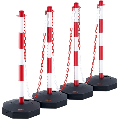 VEVOR 4 Pack Adjustable Traffic Delineator Post Cones,Traffic Safety Delineator Barrier with Fillable Base 8FT Chain, for Traffic Control Warning