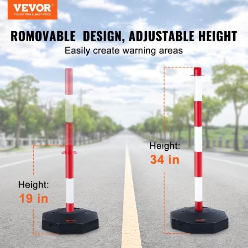 VEVOR 4 Pack Adjustable Traffic Delineator Post Cones,Traffic Safety Delineator Barrier with Fillable Base 8FT Chain, for Traffic Control Warning