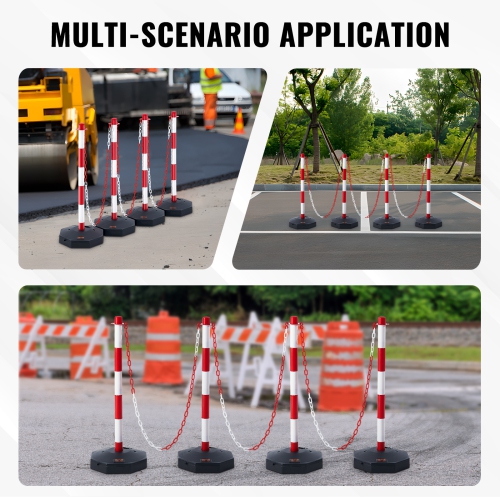 VEVOR 4 Pack Adjustable Traffic Delineator Post Cones,Traffic Safety Delineator Barrier with Fillable Base 8FT Chain, for Traffic Control Warning
