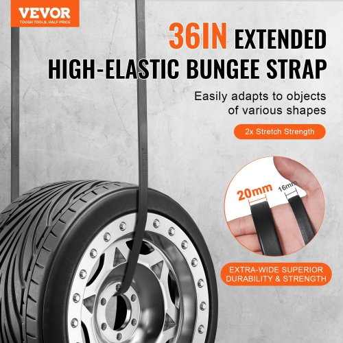 VEVOR 10 Piece Flat Bungee Cord, 20 mm Heavy Duty Bungee Straps with Steel S-Hooks, 36" Elastic Bungee Rope for Cargo, Tarps, Trucks and Tent, Black