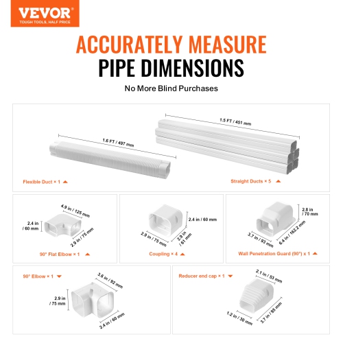 VEVOR 3-inch X 10 Ft Mini Split Line Set Cover , PVC Decorative Pipe Line Cover For Air Conditioner with 5 Straight Ducts & Full Components Easy to