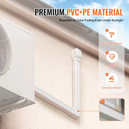 VEVOR 3-inch X 10 Ft Mini Split Line Set Cover , PVC Decorative Pipe Line Cover For Air Conditioner with 5 Straight Ducts & Full Components Easy to
