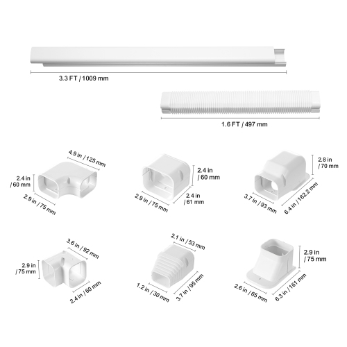 VEVOR 3-inch W 17.6Ft Mini Split Line Set Cover , PVC Decorative Pipe Line Cover For Air Conditioner with 4 Straight Ducts & Full Components Easy to