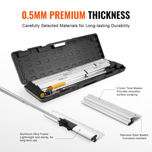 VEVOR 10/16/24/32/40 in Drywall Skimming Blade Set, Skimming Blades + 34-81.6 in Extension Handle Pole, Stainless Steel Knife Professional Skim Coat