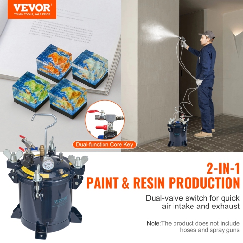 VEVOR 10L/2.5gal Spray Paint Pressure Pot Tank, 70PSI Max Air Paint Pressure Pot, Metal Rack and Leak Repair Sealant for Industry Home Decor