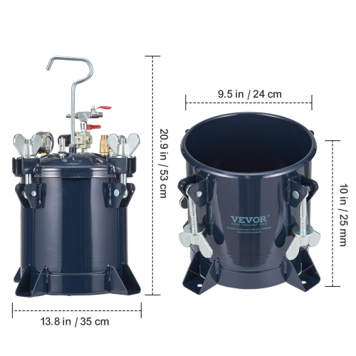 VEVOR 10L/2.5gal Spray Paint Pressure Pot Tank, 70PSI Max Air Paint Pressure Pot, Metal Rack and Leak Repair Sealant for Industry Home Decor
