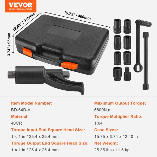 VEVOR 1 Inch Torque Multiplier, Heavy Duty Torque Multiplier Wrench Set, Drive Lug Nut Wrench Torque Multiplier, 1:64 6800N.m Lug Nut Remover, with 8