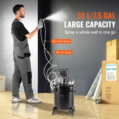 VEVOR 30 L/7.5 gal Spray Paint Pressure Pot, Fully Automatic Stirring Pressure Pot Tank, 70 psi Adjustable Pressure, Pressure Pot Paint Tank with