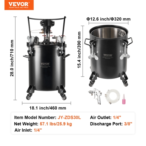 VEVOR 30 L/7.5 gal Spray Paint Pressure Pot, Fully Automatic Stirring Pressure Pot Tank, 70 psi Adjustable Pressure, Pressure Pot Paint Tank with