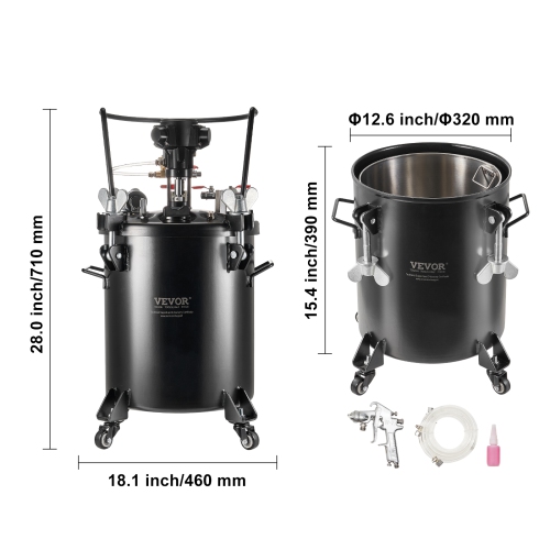 VEVOR 30 L/7.5 gal Spray Paint Pressure Pot, Fully Automatic Stirring Pressure Pot Tank, 70 psi Adjustable Pressure, Pressure Pot Paint Tank with