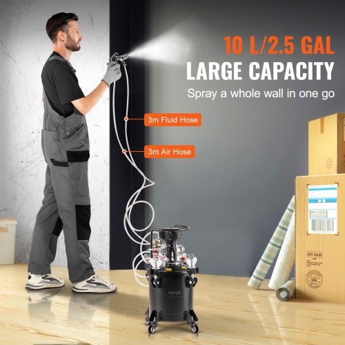 VEVOR 10 L/2.5 gal Spray Paint Pressure Pot, Fully Automatic Stirring Pressure Pot Tank, 70 psi Adjustable Pressure, Pressure Pot Paint Tank with