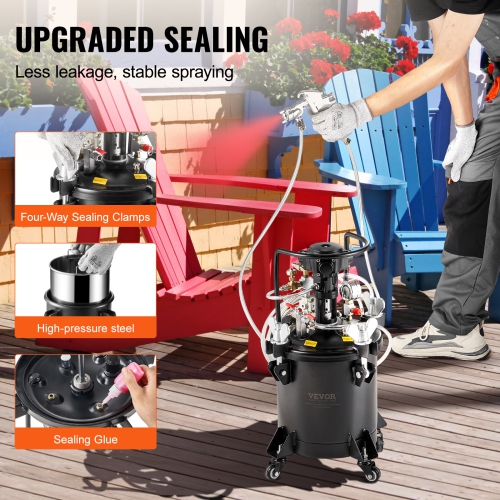 VEVOR 10 L/2.5 gal Spray Paint Pressure Pot, Fully Automatic Stirring Pressure Pot Tank, 70 psi Adjustable Pressure, Pressure Pot Paint Tank with