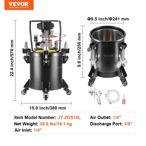 VEVOR 10 L/2.5 gal Spray Paint Pressure Pot, Fully Automatic Stirring Pressure Pot Tank, 70 psi Adjustable Pressure, Pressure Pot Paint Tank with