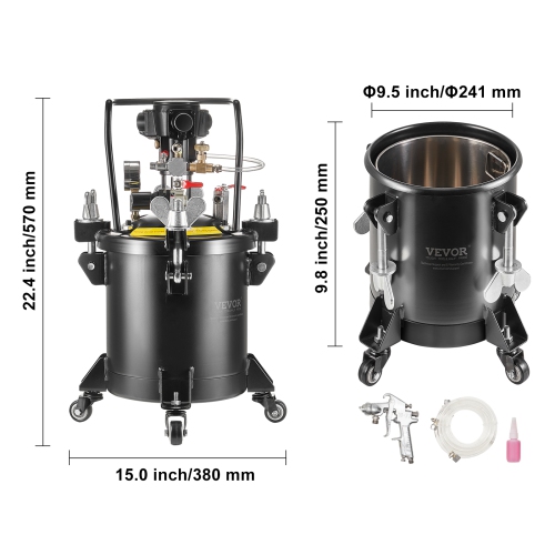 VEVOR 10 L/2.5 gal Spray Paint Pressure Pot, Fully Automatic Stirring Pressure Pot Tank, 70 psi Adjustable Pressure, Pressure Pot Paint Tank with