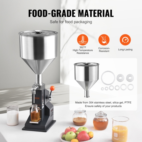 VEVOR 5-50ml Manual Paste Liquid Filling Machine, Bottle Filler, Adjustable Bottle Filling Machine, Stainless Steel Liquid Filler with Hopper for