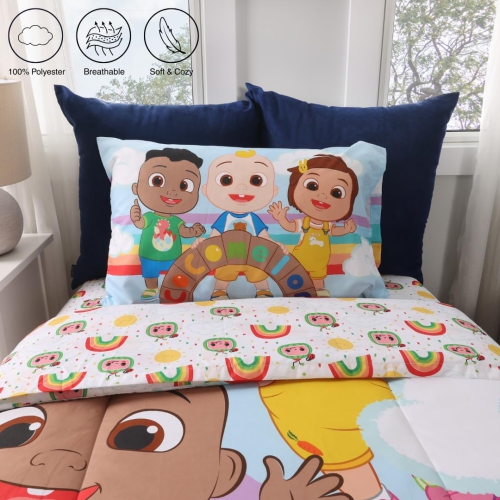 EXPRESSIONS  Cocomelon 4-PCs Multicolor Soft & Cozy Twin Bedding Set With Reversible Comforter for Kids