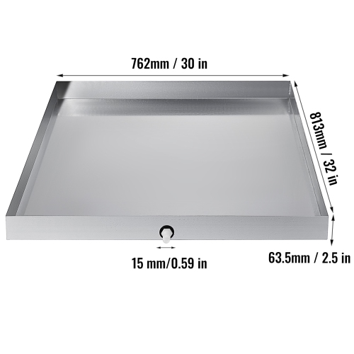 VEVOR 32 x 30 x 2.5 Inch Washing Machine Pan 18 GA Thickness 304 Stainless Steel Heavy Duty Compact Washer Drip Tray with Drain Hole & Hose Adapter
