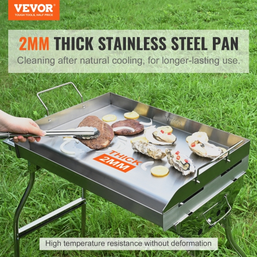 VEVOR 23.5"x16" Stove Top Griddle, Pre-Seasoned Stainless Steel Griddle, Rectangular Double Burner Griddle Pan, Non-Stick Family Pan Cookware with