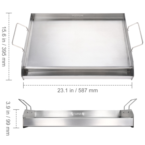 VEVOR 23.5"x16" Stove Top Griddle, Pre-Seasoned Stainless Steel Griddle, Rectangular Double Burner Griddle Pan, Non-Stick Family Pan Cookware with