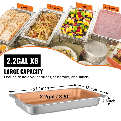 VEVOR 6 Pack Steam Table Pans 20.9 x 12.8 x 2.6 Inch Deep Steam Table Pan Full Size 8.5L Deep Food Container Stainless Steel Oven Tray Hotel Pans