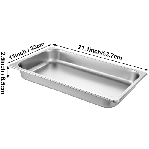 VEVOR 6 Pack Steam Table Pans 20.9 x 12.8 x 2.6 Inch Deep Steam Table Pan Full Size 8.5L Deep Food Container Stainless Steel Oven Tray Hotel Pans