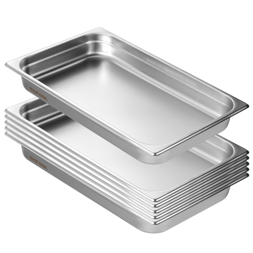 VEVOR 6 Pack Hotel Pans, Full Size Anti-Jam Steam Pan, 0.8mm Thick Stainless Steel Restaurant Steam Table Pan, 2.5-Inch Deep Commercial Table Pan,