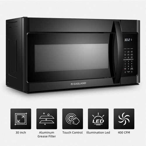 30 in. 1.9 cu. ft. Over-the-Range Microwave Oven 1000W in Stainless Steel, Black