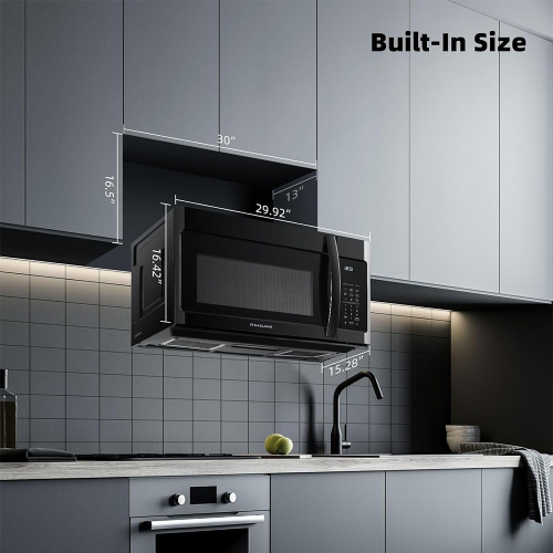 30 in. 1.9 cu. ft. Over-the-Range Microwave Oven 1000W in Stainless Steel, Black