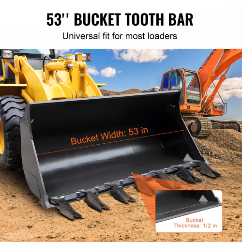 VEVOR 53'' Heavy Duty Tractor Bucket Teeth Bar for Sub-Compact Tractor Loader,4560 lbs Load-Bearing Capacity,Fits Bucket Cutting Edges Sized 1/2" or