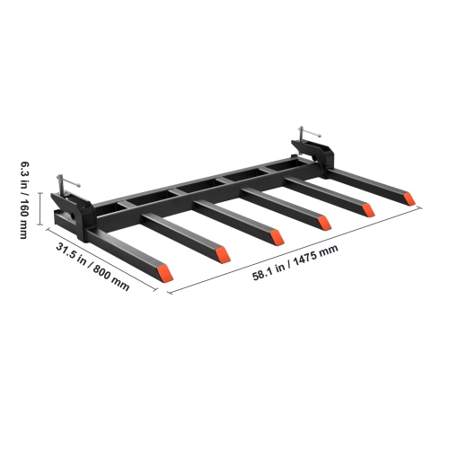 VEVOR 60" Clamp on Debris Forks to Bucket, 4560 lbs Capacity Clamp on Pallet Forks Bucket, Fit for Loader Bucket Skidsteer Tractor to Clean up Fallen