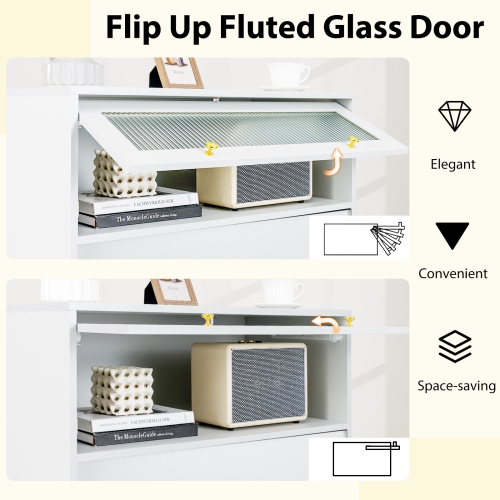 Gymax 4 Drawer Dresser 44.5'' Tall Dresser Chest of Drawers w/Flip-up Fluted Glass Door