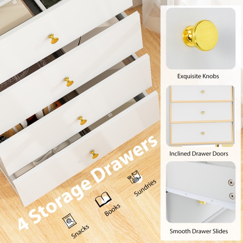 Gymax 4 Drawer Dresser 44.5'' Tall Dresser Chest of Drawers w/Flip-up Fluted Glass Door