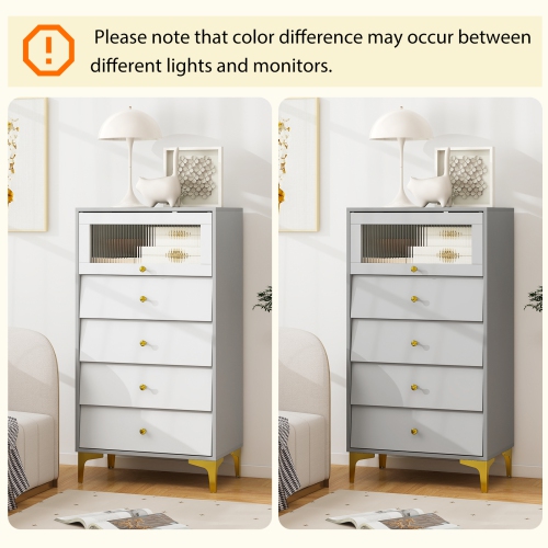 Gymax 2 PCS 4 Drawer Dresser 44.5'' Tall Dresser Chest of Drawers w/Flip-up Fluted Glass Door